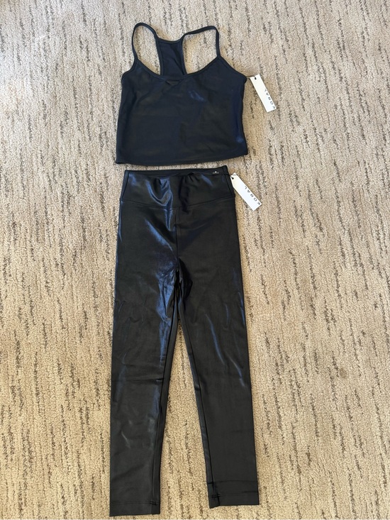 Koral Pants - Koral Black Faux Leather High-Waist Cropped Leggings & Crop Tank Set